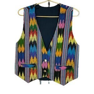 Vintage handmade multicolored embroidery western vest size S/M